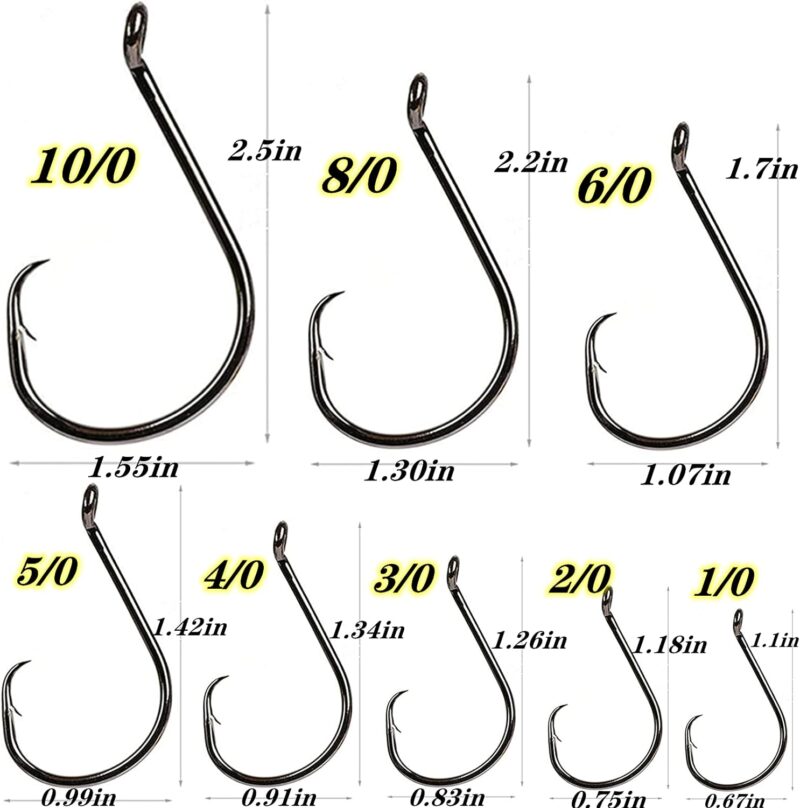 200Pcs/Box（Size:10/0... to...1/0 Strong Octopus Fishing Hooks, Forged Steel/Barded Design, Off-Set Point/Closed Eye, Strong/Sturdy, 10/0 8/0 6/0 5/0 4/0 3/0 2/0 1/0 Mixed