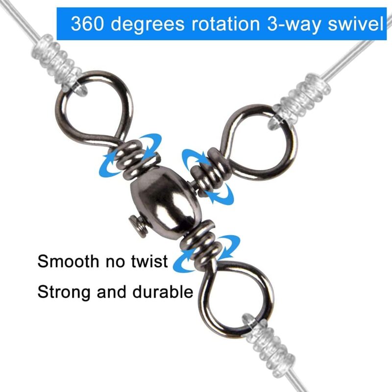 AKOSU 120pcs Fihshing Accessories Three Way Swivels Cross Line Barrel Stainless Steel Swivel Saltwater T-Turn Fishing Line Connector #2, 4, 6, 8, 10