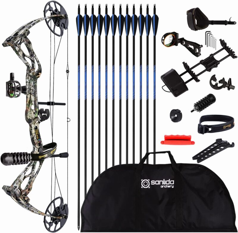 Sanlida Archery Dragon X8 RTH Compound Bow Package for Adults and Teens,18”-31” Draw Length,0-70 Lbs Draw Weight,up to IBO 310 fps,No Bow Press Needed,Limbs...